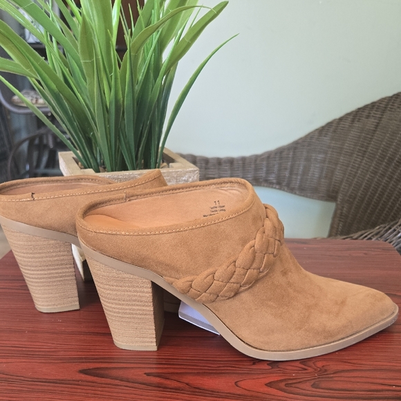 Women's Tan Braided Block Heel Mules Sz 11 Cognac - Picture 1 of 6